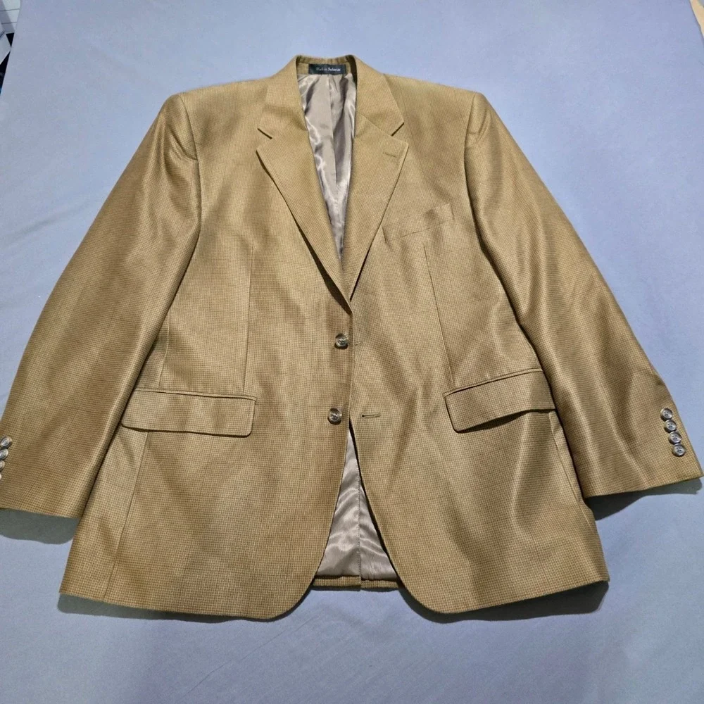 Chaps Blazer Mens 42R Tan Micro Check Two Button Sport Coat Jacket